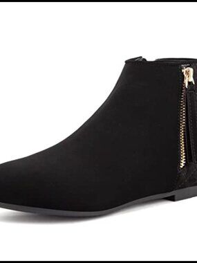 Womens Flat Ankle Boots Round Toe Side Zip Faux Suede Booties Comfortable